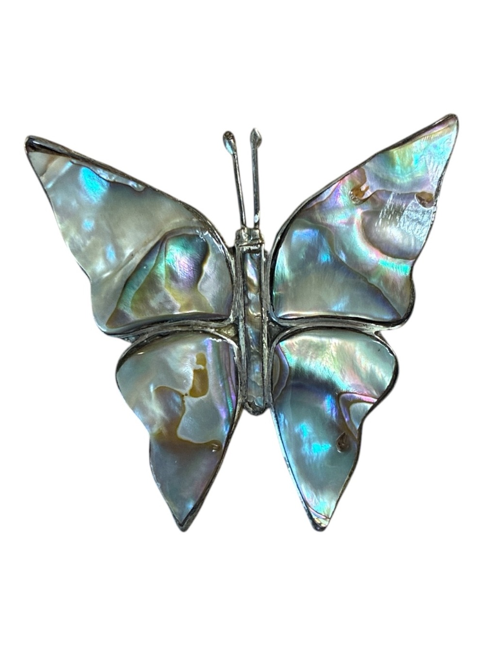 Sterling Silver Mexico Abalone Shell Butterfly Pin Brooch